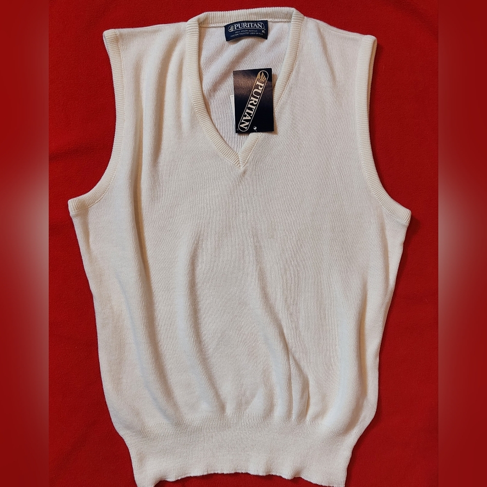 Vintage Puritan Sleeveless Sweater Vest Men's XL cream Grandpa Grunge USA New